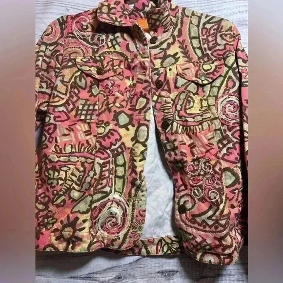 Vintage Hearts of palm denim patterned button up jacket - Picture 5 of 5